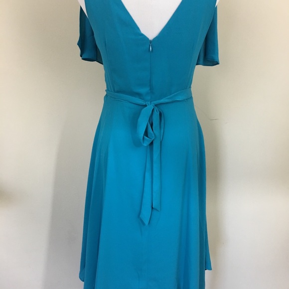 Max and Cleo Blue Asymmetrical Dress with Ruffle Draping - Picture 7 of 8
